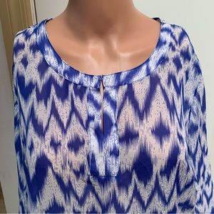 ADIVA.  Blue & White long sleeve tunic. Southwestern pattern. Round neck…